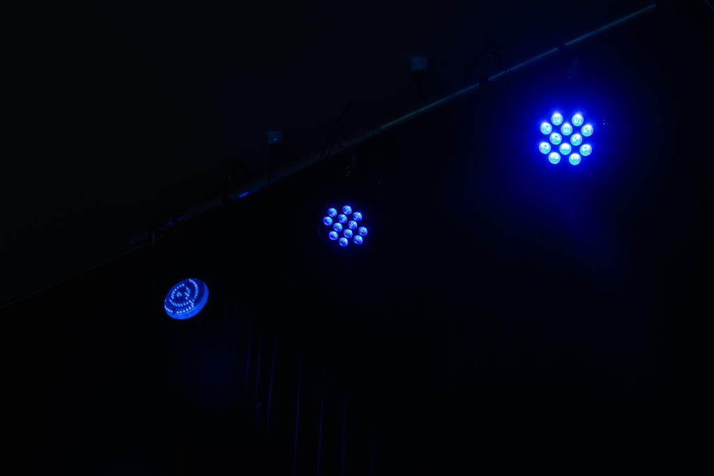 Auditorium with blue customisable lights in Sydney